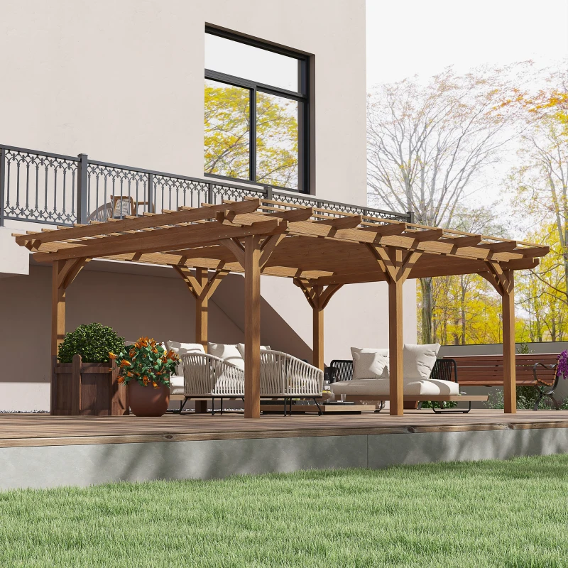Outsunny 12' x 16' Outdoor Pergola Grape Trellis, Wood Gazebo for Climbing Plants at Garden, Patio, Backyard, Deck, Brown