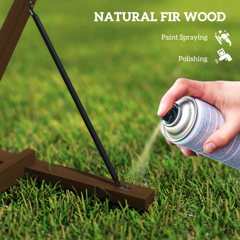 Outsunny 7FT Heptagon Wooden Wedding Arch with Triangular Base, Ground Stakes for Ceremony, Garden, Birthday, Brown