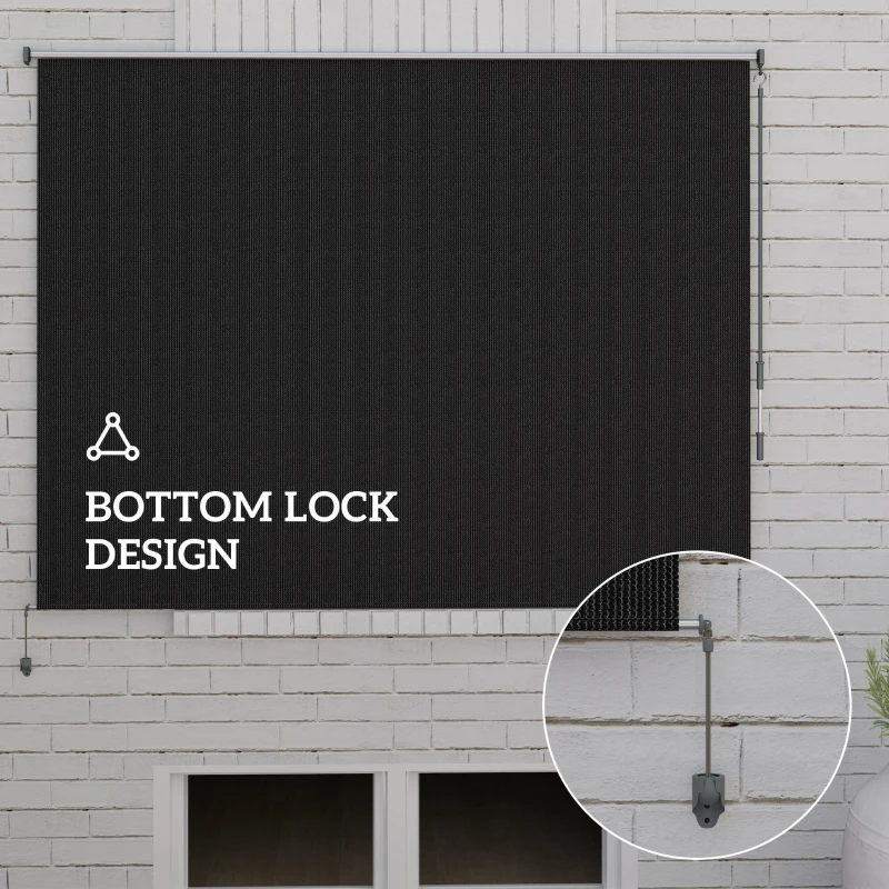 Outsunny 8' x 6' Patio Door Blinds, Outdoor Roller Shades, Cordless Roll Up Shade for Porch Gazebo, Black