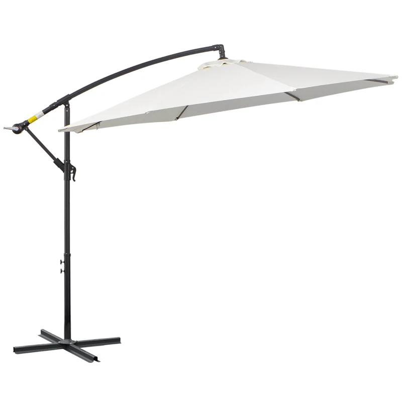 Outsunny 9.7ft Offset Patio UmbrellaCantilever Parasol with Crank Handle, 8 Ribs and Cross Base for Outdoor, Sun Shade, Cream