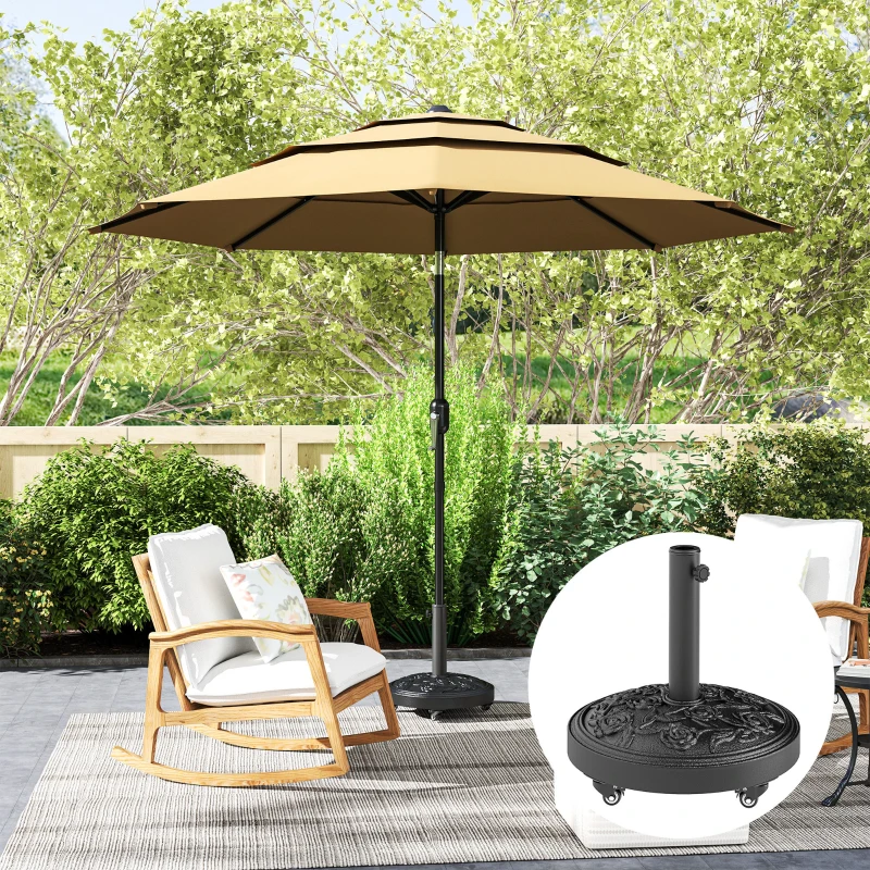 Outsunny Round Patio Umbrella Base, 46 lbs Resin Umbrella Base with Wheels, Outdoor Umbrella Stand for 1.3"/1.5"/1.9" Umbrella Poles for Outdoor, Lawn, Poolside, Black