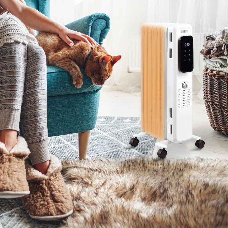 HOMCOM 24.75" Electric Space Heater, Freestanding 161 Sq. Ft. Heater with 3 Modes, Timer, and Remote, 1500 W, White