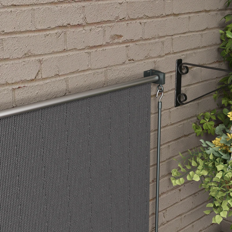 Outsunny 8' x 6' Patio Door Blinds, Outdoor Roller Shades, Cordless Roll Up Shade for Porch Gazebo, Dark Grey