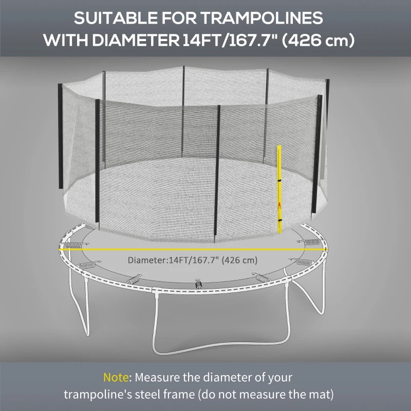 Soozier Trampoline Net Enclosure for 14ft Round Trampoline with 8 Straight Poles Poles Not Included, Weather Resistant Trampoline Netting Replacement with Zippered Entrance, Black