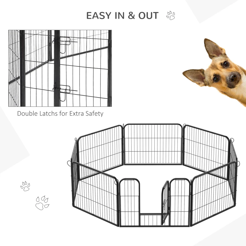 PawHut Dog Playpen, Wide 31.5"W Heavy-Duty Metal Puppy Play Pen, Pet Exercise Fences for Outside and Indoor, DIY Design with Door for Small Dogs, 8 Panels, 23.5"H