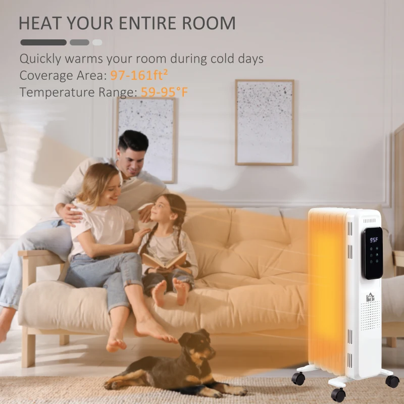 HOMCOM 24.75" Electric Space Heater, Freestanding 161 Sq. Ft. Heater with 3 Modes, Timer, and Remote, 1500 W, White