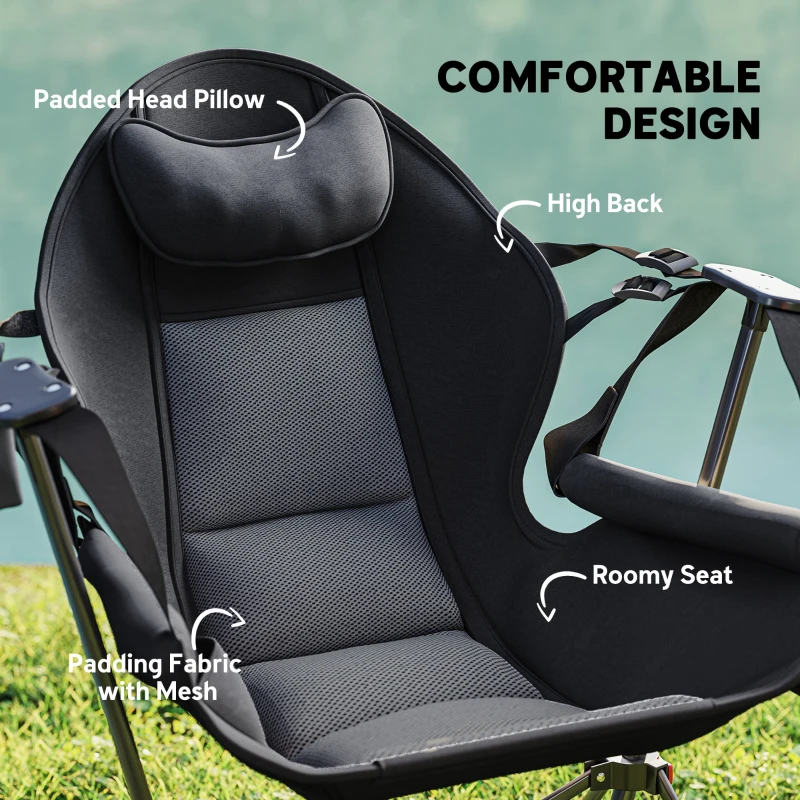 Outsunny Hammock Camping Chair Set of 2, Adjustable Back Folding Swinging Hammock Chair with Cup Holder and Padded Seat, Black