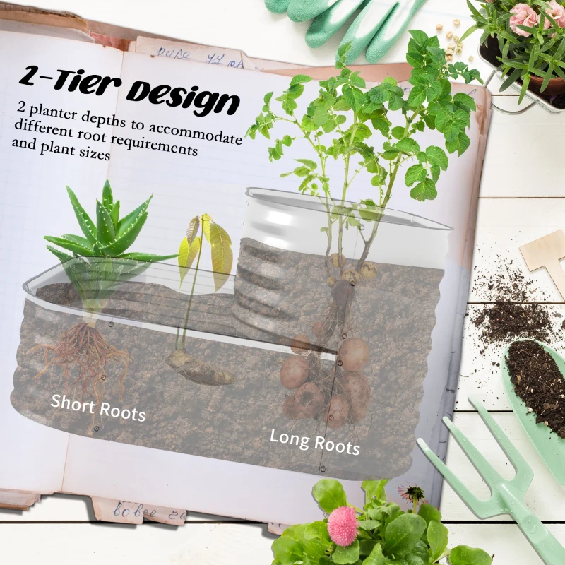 Outsunny 4'x3'x1' Outdoor Raised Garden Bed, 2-Tier Galvanized Planter Box with Safety Edging for Vegetable, Flower, Fruit