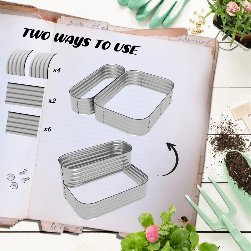 Outsunny 4'x3'x1' Outdoor Raised Garden Bed, 2-Tier Galvanized Planter Box with Safety Edging for Vegetable, Flower, Fruit