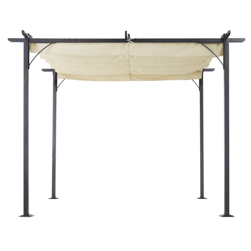 Outsunny 10' x 10' Outdoor Retractable Pergola Canopy, Metal Patio Shade Shelter for Backyard, Porch Party, Garden, Grill Gazebo, Beige