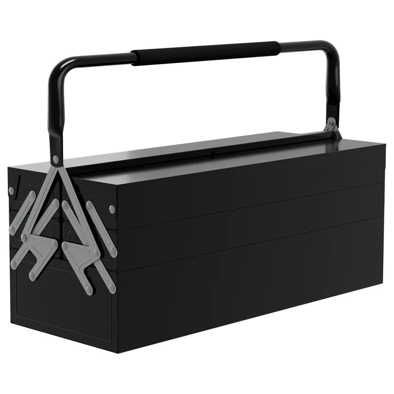 DURHAND 22" inches Metal Tool Box, Portable 5-Tray Cantilever Steel Tool Chest Cabinet, Black