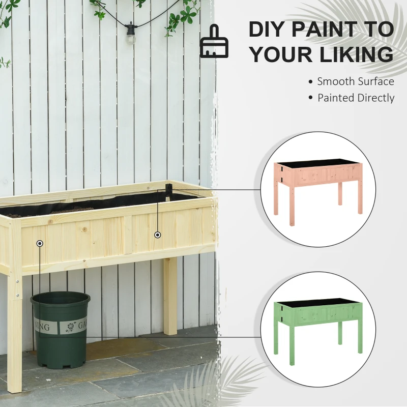 Outsunny Raised Garden Bed Elevated Wooden Planter Box with Space-Saving Folding Design, Drainage Holes, & Inner Liner for Vegetable Fruit Herb Grow(m-6)