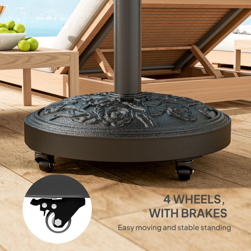 Outsunny Round Patio Umbrella Base, 46 lbs Resin Umbrella Base with Wheels, Outdoor Umbrella Stand for 1.3"/1.5"/1.9" Umbrella Poles for Outdoor, Lawn, Poolside, Black