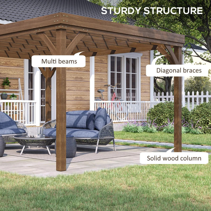 Outsunny 10' x 12' Outdoor Wooden Pergola, Grape Vine Gazebo with Concrete Anchors for Garden, Patio, Backyard, Deck, Brown