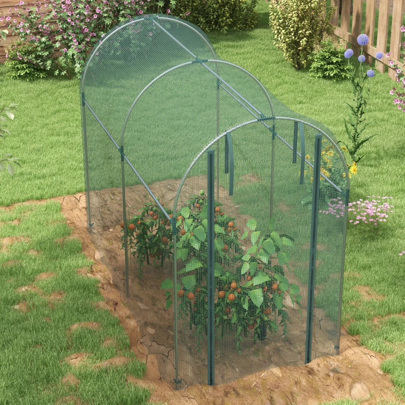Outsunny Galvanized Steel Crop Cage, Plant Protection Tent with Zippered Door, 4' x 8', Green