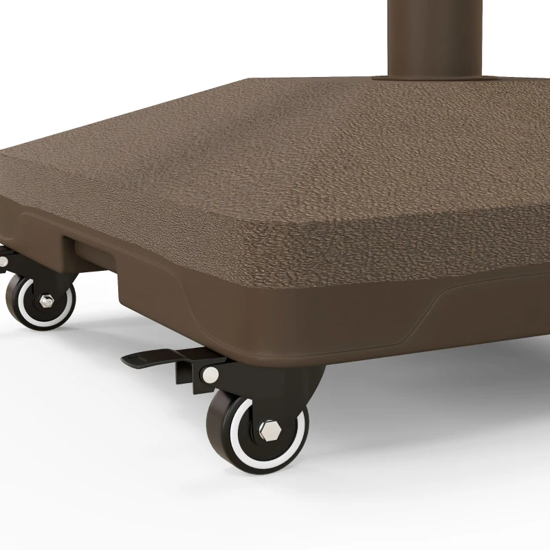 Outsunny Square Parasol Base, Portable Umbrella Stand with Wheels, Water or Sand Filled, for Φ0.75", Φ1.5" Poles, Brown