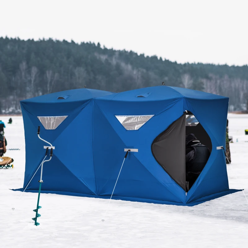 Outsunny 5-8 Person Pop-up Ice Fishing Shelter, Portable Ice Fishing Tent, Blue