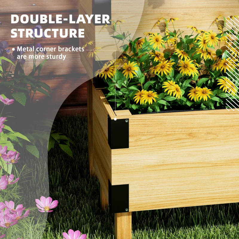 Outsunny Raised Garden Bed with Trellis, 2 Tier Wooden Elevated Planter Box, for Vegetables, Flowers, Herbs, Natural