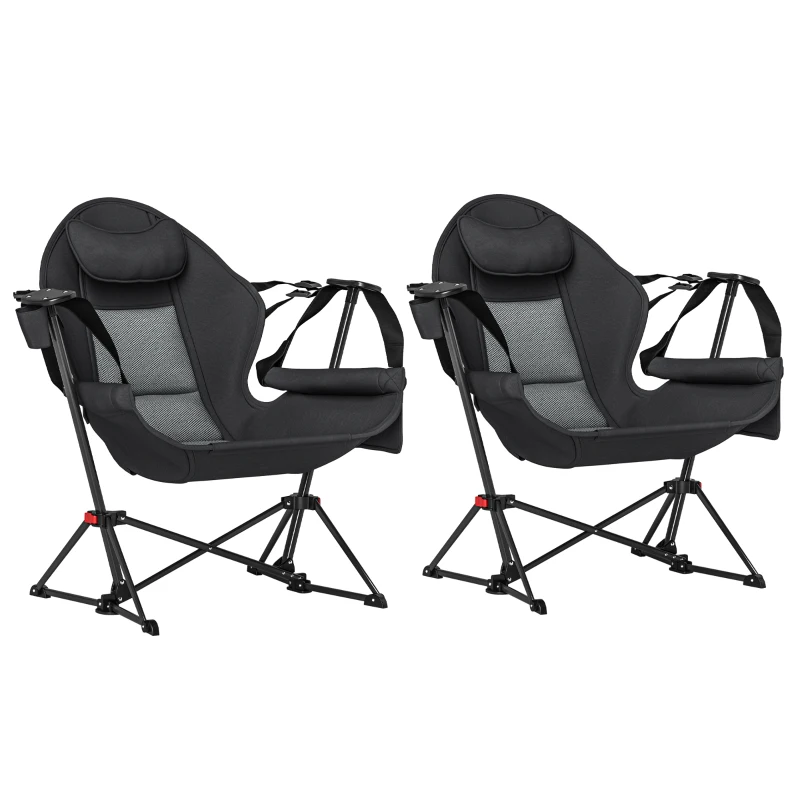 Outsunny Hammock Camping Chair Set of 2, Adjustable Back Folding Swinging Hammock Chair with Cup Holder and Padded Seat