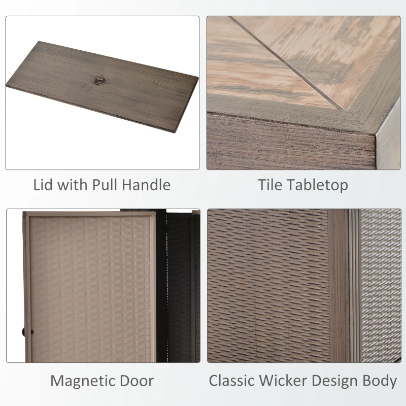 Outsunny Propane Fire Pit Table, 30,000 BTU 42" Wicker-Effect Gas Fire Table, Auto-Ignition Rectangular Outdoor Firepit with Lid, Ceramic Tabletop, Lava Rocks and Rain Cover, CSA Certification, Gray