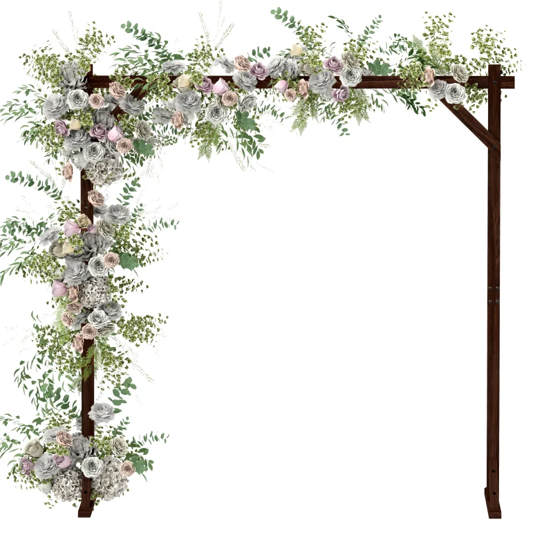 Outsunny 7FT Rectangular Wooden Wedding Arch with Triangular Base, Ground Stakes for Ceremony, Garden, Birthday, Dark Brown