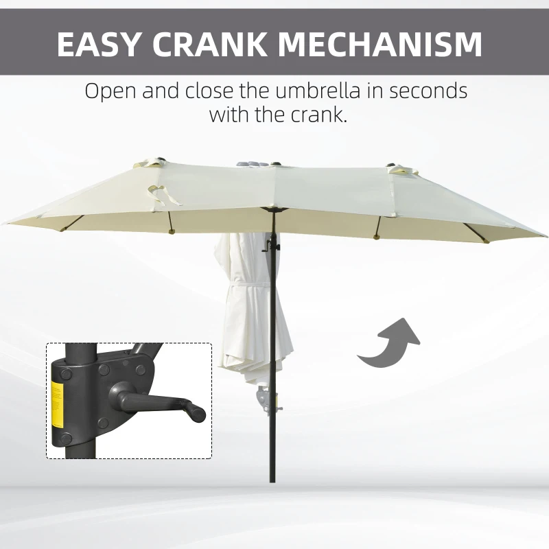 Outsunny Outdoor Patio Umbrella Offset Cantilever Umbrella with Twin Canopy Sunshade Umbrella with Lift Beige