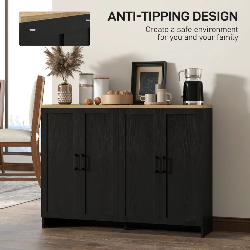 HOMCOM Modern Sideboard Buffet Cabinet, Modern Kitchen Storage Cabinet with 4 Doors Adjustable Shelves, for Dining Room, Black