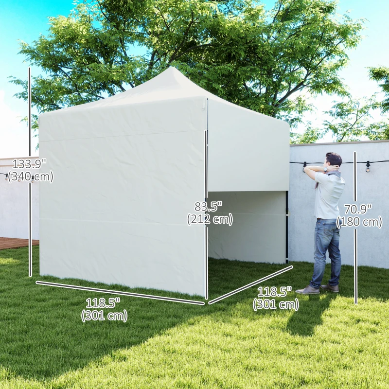Outsunny 10' x 10' Pop Up Canopy Tent with Awning and Sidewalls, Instant Sun Shelter with Wheeled Bag and Sand Bags
