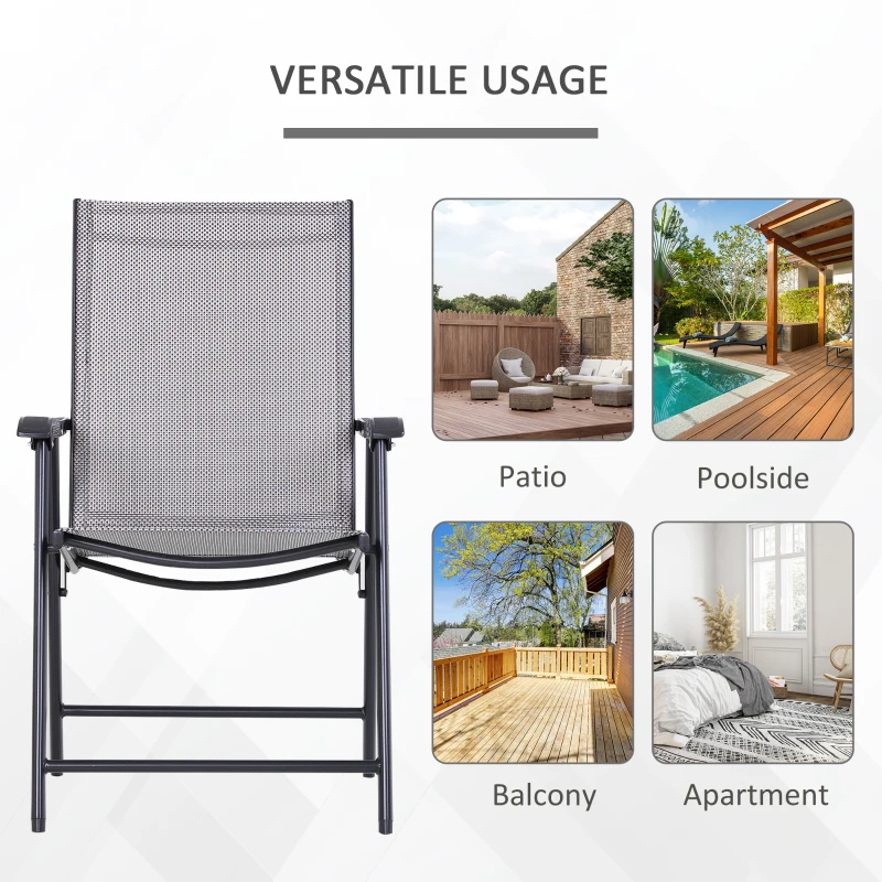 Outsunny 4-Piece Folding Chair Set for Relaxing on Patio Balcony Garden, Comfortable Outdoor Furniture with Armrests, Grey