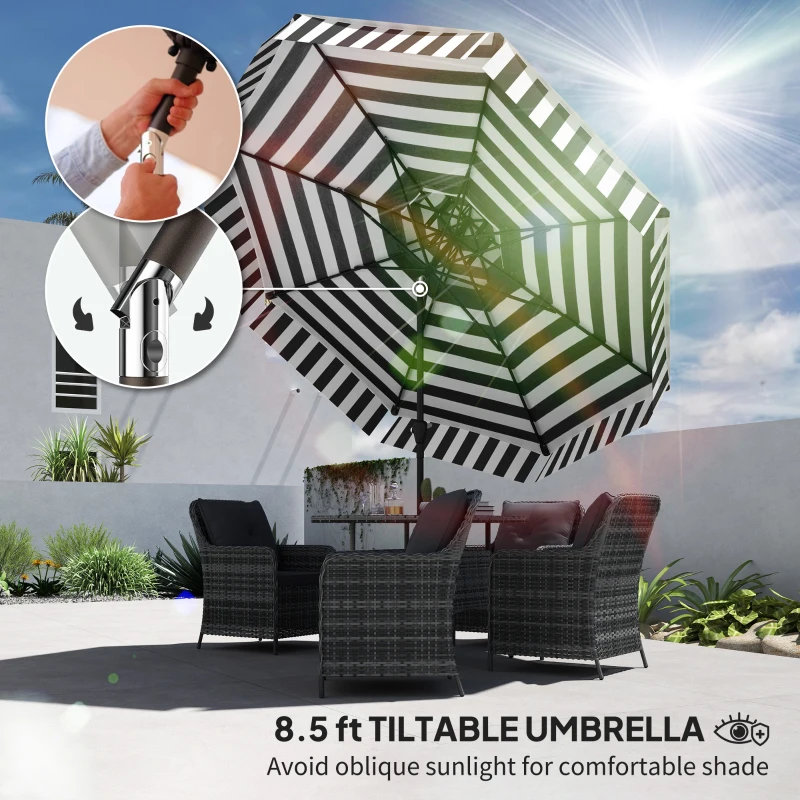 Outsunny 8.6FT Patio Umbrella, UPF 30+ Outdoor Market Umbrella, 2-Tier Vented Patio Table Umbrella with Crank 8 Ribs, Tiltable Porch Umbrella for Garden Deck Poolside, Black