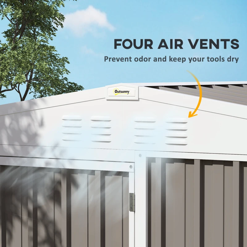 Outsunny 8 x 4ft Outdoor Garden Shed, Metal Shed with Air Vents and Lock for Backyard, Garden, Patio, Warm Gray