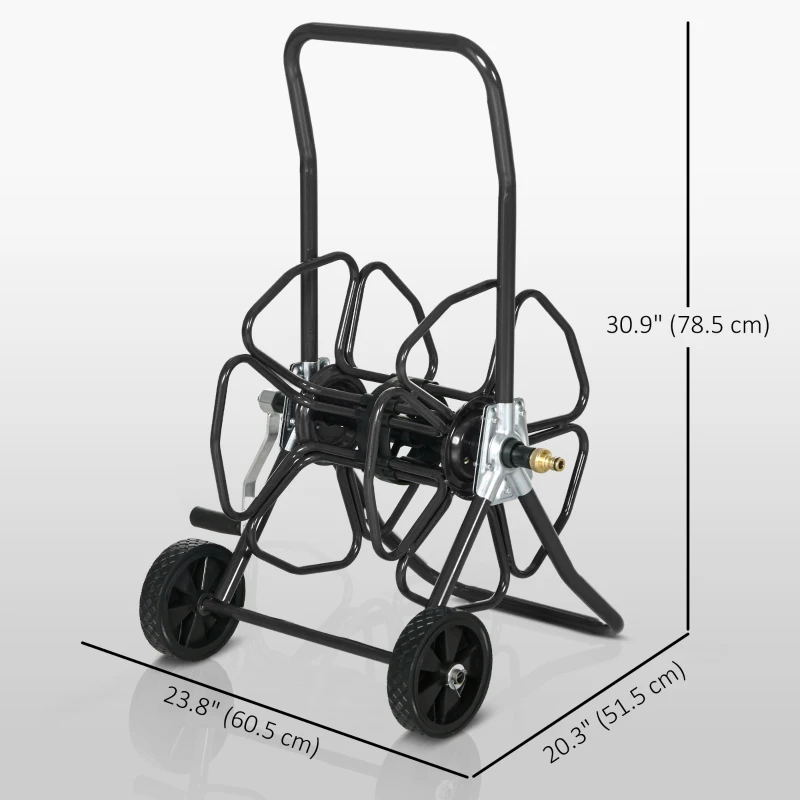 Outsunny 98 ft of 5/8" Hose Reel Cart (Hose Not Included), Garden Water Hose Carts with Wheels for Yard, Lawn, Black