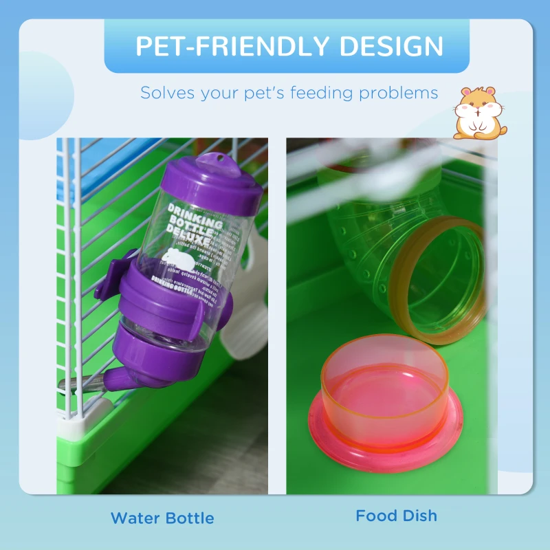 PawHut 5 Tiers Hamster Cage Portable with Exercise Wheels Play Tube Water Bottle Dishes House Ladder for Gerbils, Green