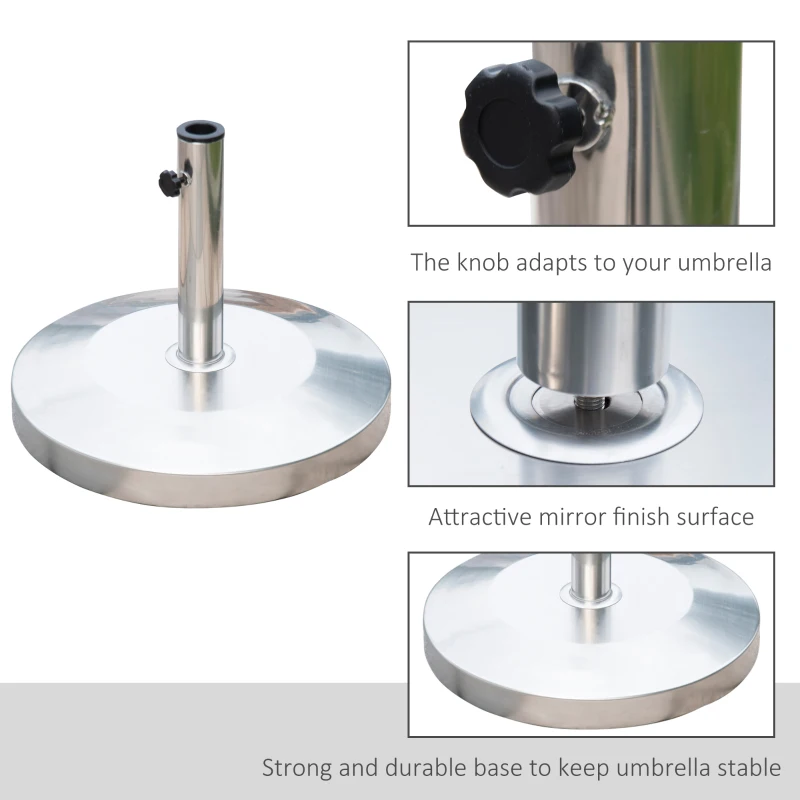 Outsunny 55lb Round Stainless Steel Outdoor Patio Umbrella Stand Base with Heavy Cement Bottom & Mirror Finish