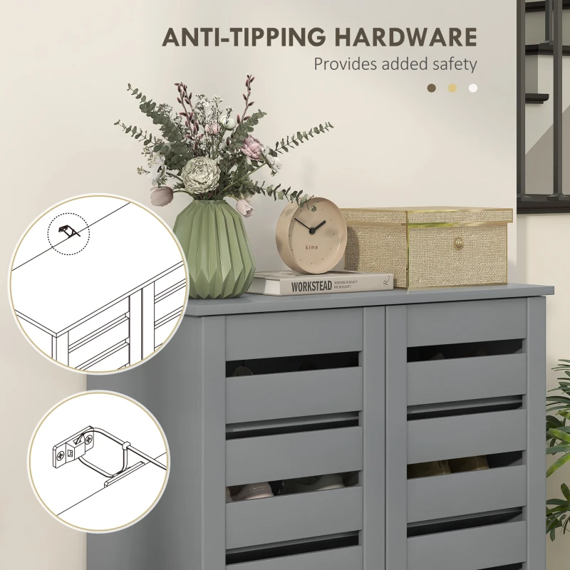 HOMCOM Shoe Storage Cabinet, Shoe Cabinet with 2 Slatted Doors for 15 Pairs of Shoes, Dark Grey