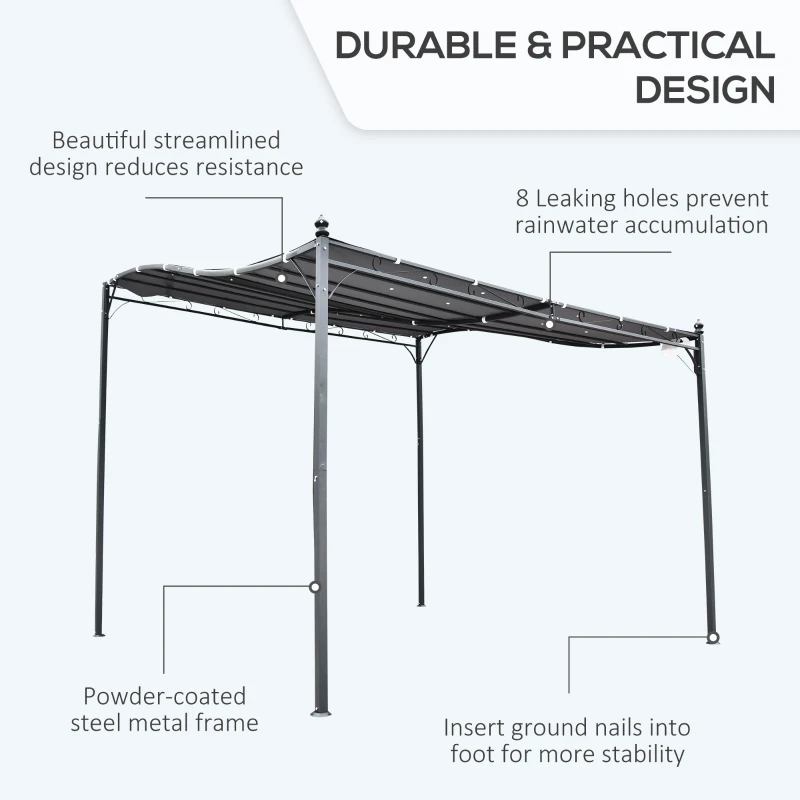 Outsunny 10'x10' Outdoor Pergola, Steel Gazebo Canopy, Portable Sun Shelter Door Porch Cover, Grey