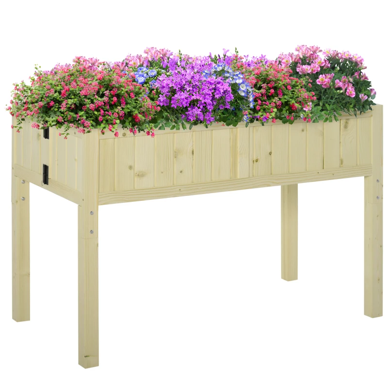 Outsunny Raised Garden Bed Elevated Wooden Planter Box with Space-Saving Folding Design, Drainage Holes, & Inner Liner for Vegetable Fruit Herb Grow(m-11)