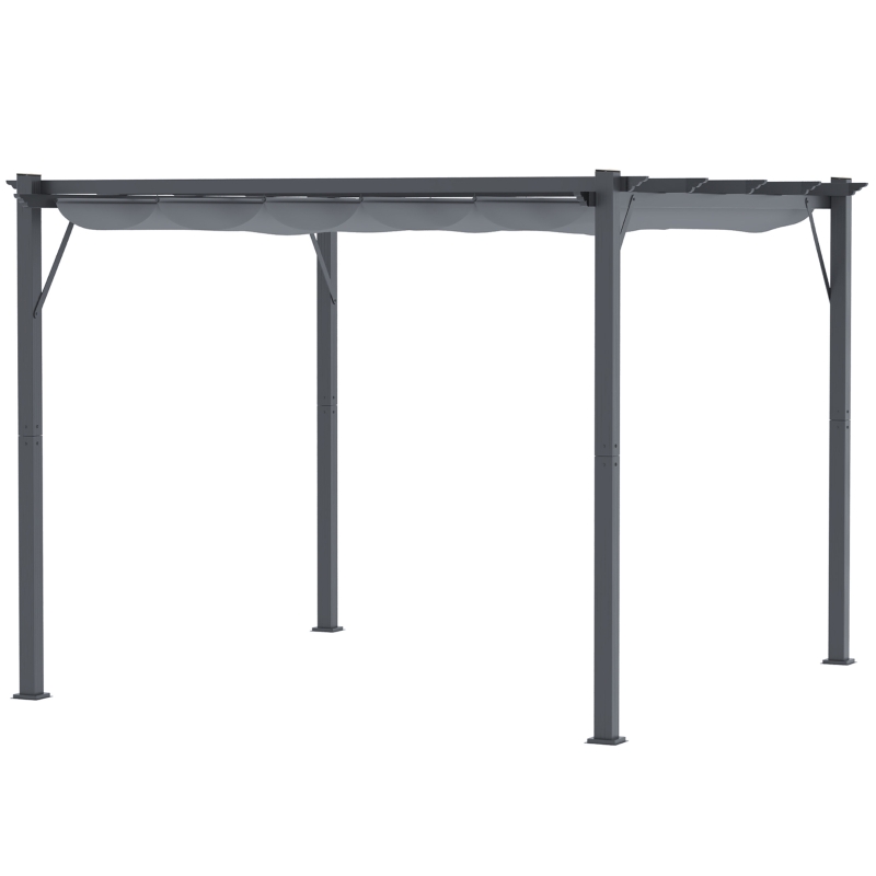Outsunny 10' x 10' Outdoor Retractable Pergola Canopy, Aluminum Patio Pergola, Backyard Shade Shelter for Garden & Parties, Gray