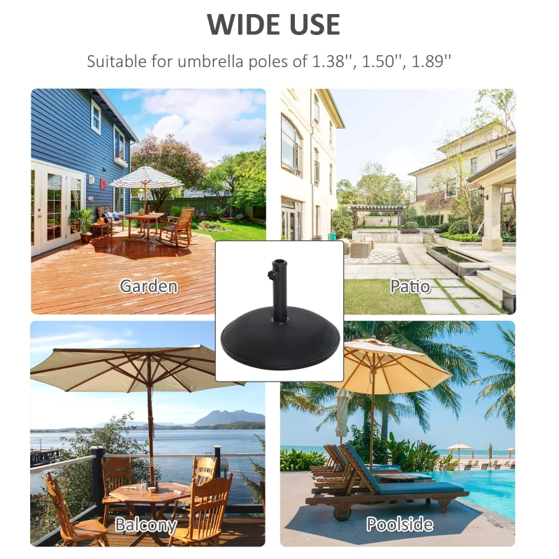 Outsunny 20" 55 lbs Round Cement Umbrella Base Stand Market Parasol Holder with Tightening Knob & Easy Setup, for Φ1.3", Φ1.5", Φ1.9" Pole, for Lawn, Deck, Backyard, Garden, Black