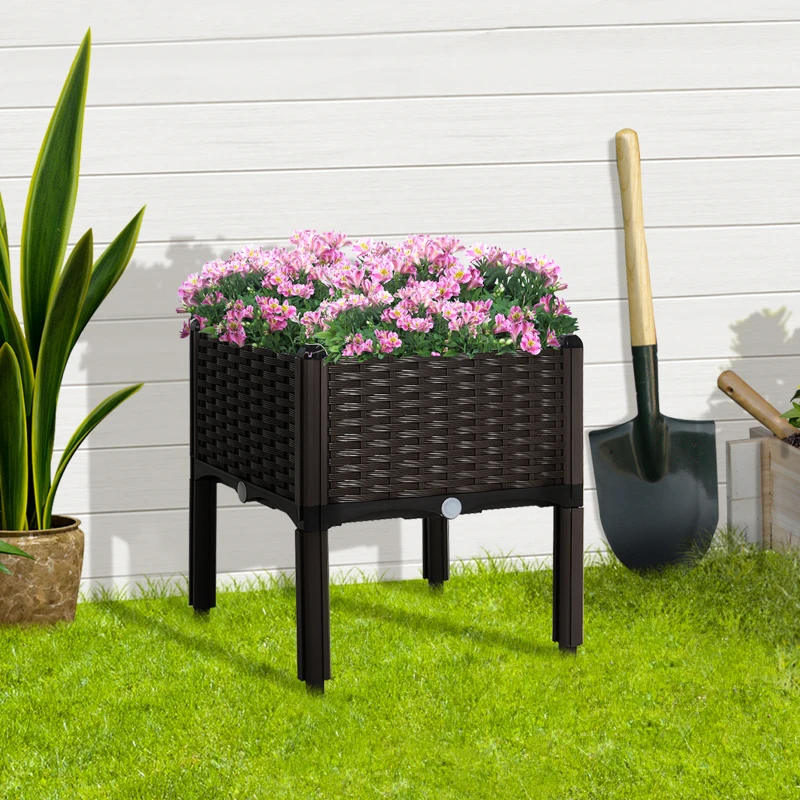 Outsunny 1 Piece Raised Garden Bed PP Raised Flower Bed Vegetable Herb Grow Box Stand Brown