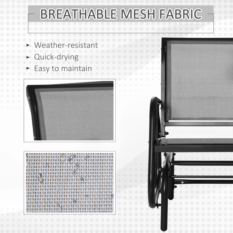Outsunny Patio Glider with Breathable Mesh Fabric Seat & Backrest, Metal Frame Outdoor Glider Swing Chair with Armrests, Grey