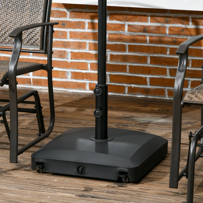 Outsunny Patio Umbrella Base with Wheels, 53lbs Water or 66lbs Sand Filled, Heavy Duty Outdoor Umbrella Stand Holder, Black