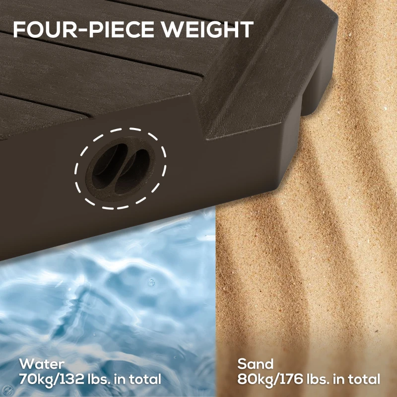 Outsunny Offset Umbrella Base Outdoor Umbrella Weights, 132 lb. Capacity Water or 176 lb. Capacity Sand, Brown