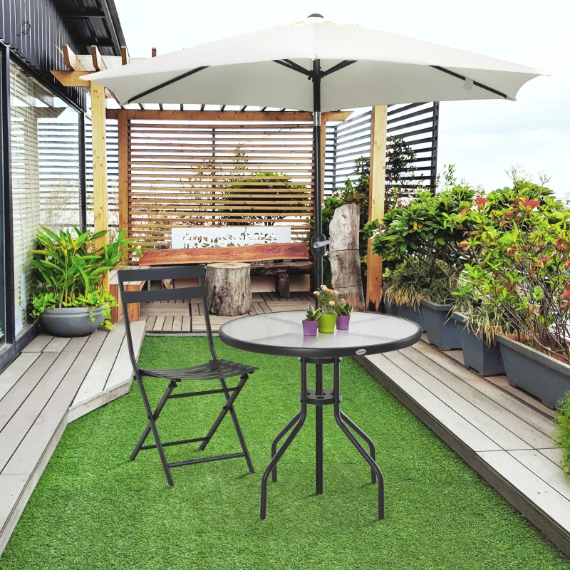 Outsunny 31.5'' Round Bistro Table Outdoor Dining Coffee Table w/ Tempered Glass Top Patio Garden Side Table Weather-resistant