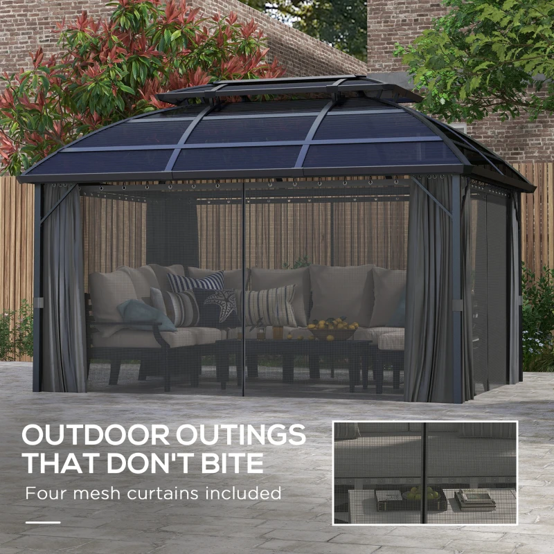 Outsunny 13' x 10' Patio Gazebo, Double Roof Outdoor Gazebo Canopy Shelter with Curtains and Aluminium Frame for Garden, Black