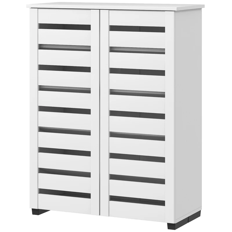 HOMCOM Shoe Storage Cabinet, Shoe Cabinet with 2 Slatted Doors for 15 Pairs of Shoes, White