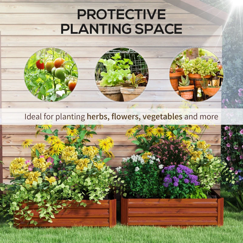 Outsunny 2 Piece Galvanized Raised Garden Bed, 3.3' x 3.3' x 1' Metal Planter Box for Growing Vegetables, Flowers, Herbs, Succulents, Dark Brown