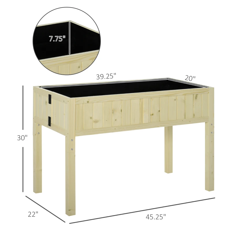 Outsunny Raised Garden Bed Elevated Wooden Planter Box with Space-Saving Folding Design, Drainage Holes, & Inner Liner for Vegetable Fruit Herb Grow(m-3)