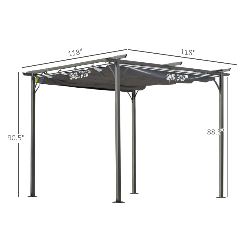 Outsunny 10' x 10' Outdoor Retractable Pergola Canopy, Metal Patio Shade Shelter for Backyard, Porch Party, Garden, Grill Gazebo, Gray