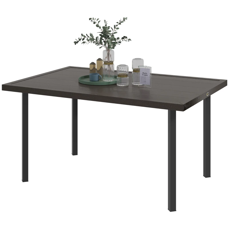 Outsunny Outdoor Patio Dining Table with 2.1" Umbrella Hole, Steel Outdoor Patio Table for 6, Dark Brown